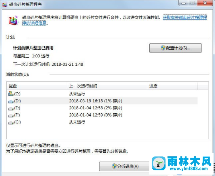 雨林木风win7旗舰版清理磁盘碎片的方法