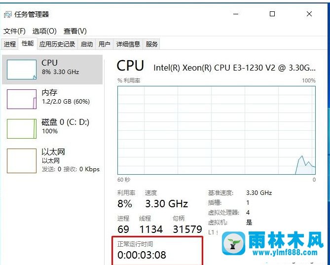 雨林木风win10系统查看开机多长时间的方法教程