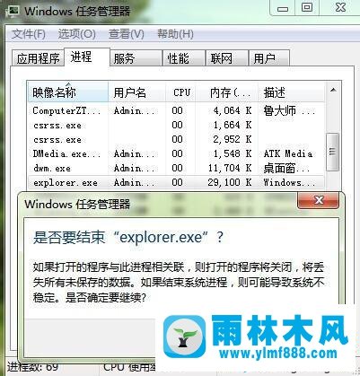 雨林木风win7旗舰版桌面什么都没了的找回方法